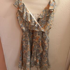 Free People Floral Ruffle Blouse - Blue and Orange